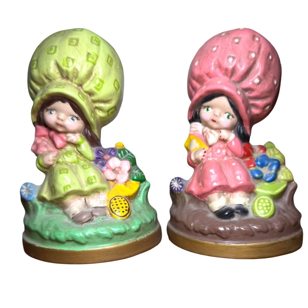Vintage Ceramic Girl‎ Figurines Holly Hobby Style Retro Kitsch Set of 2